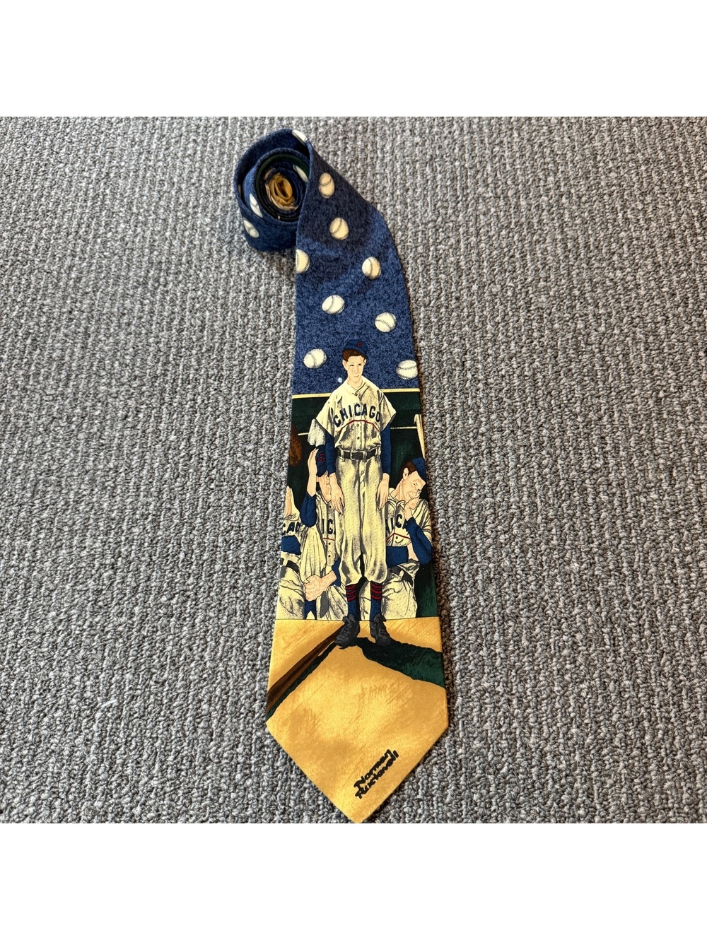 Norman Rockwell Chicago Baseball Player All Silk Tie Made in Canada